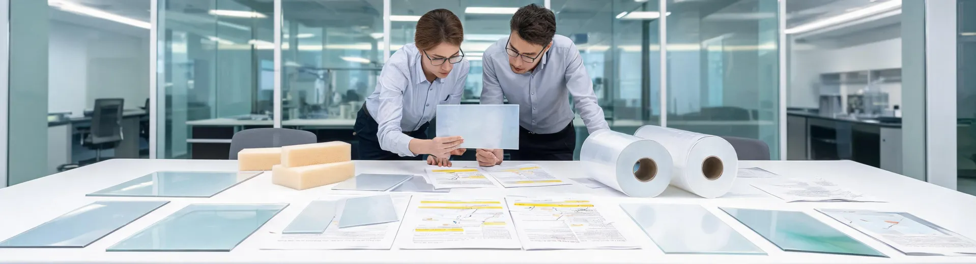 Engineer reviewing polymer samples